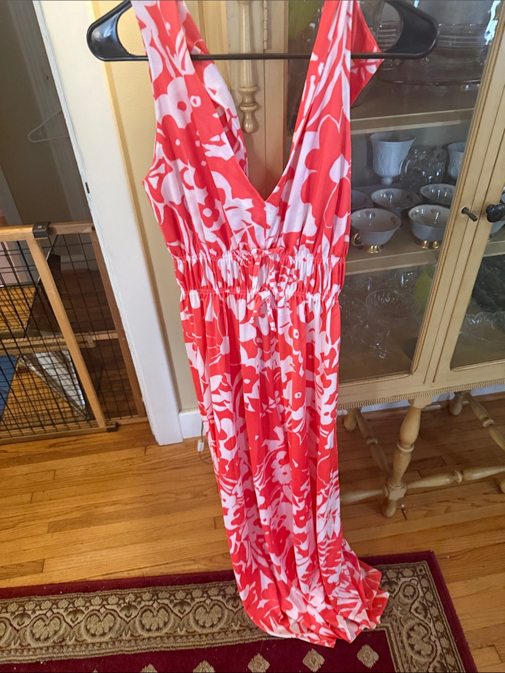 Sleeveless Coral and White Floral High-Low Maxi Dress